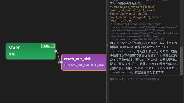 自然言語によるブロックフロー生成・編集の画面
